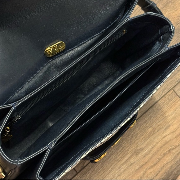 Vintage Gucci Horsebit 1955 Shoulder Bag in Navy Blue Coated Canvas & Leather - Picture 12 of 16